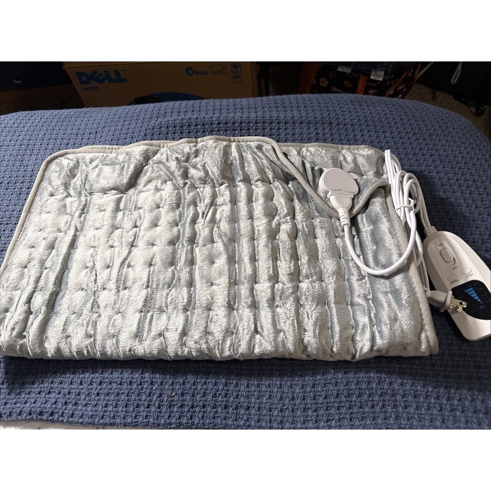 Heating Pad Electric Soft, Large, & Plush Gray 19" X 23" 4 Timers & 6 Temps